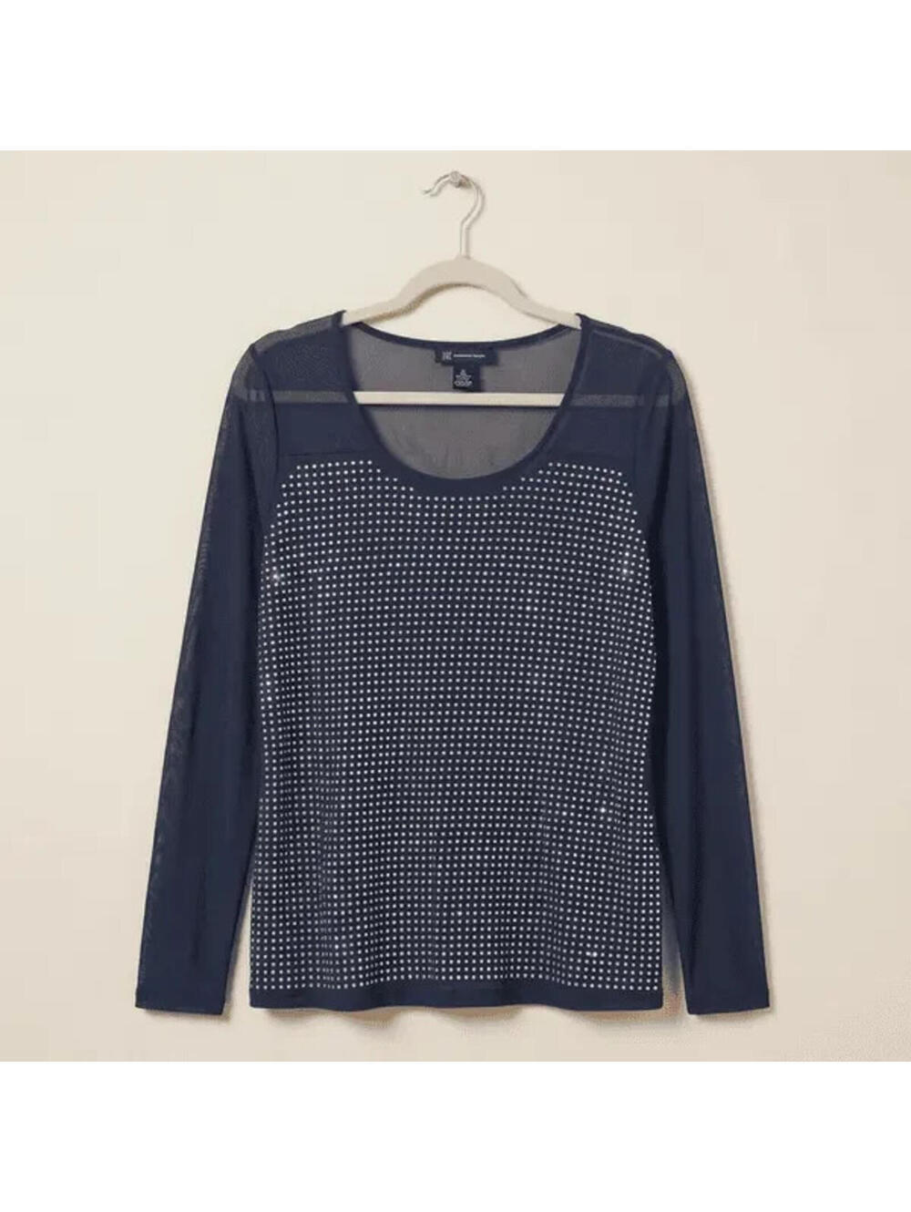 INC International Concepts Embellished Blouse XL Women's Navy Mesh Glam Sparkle